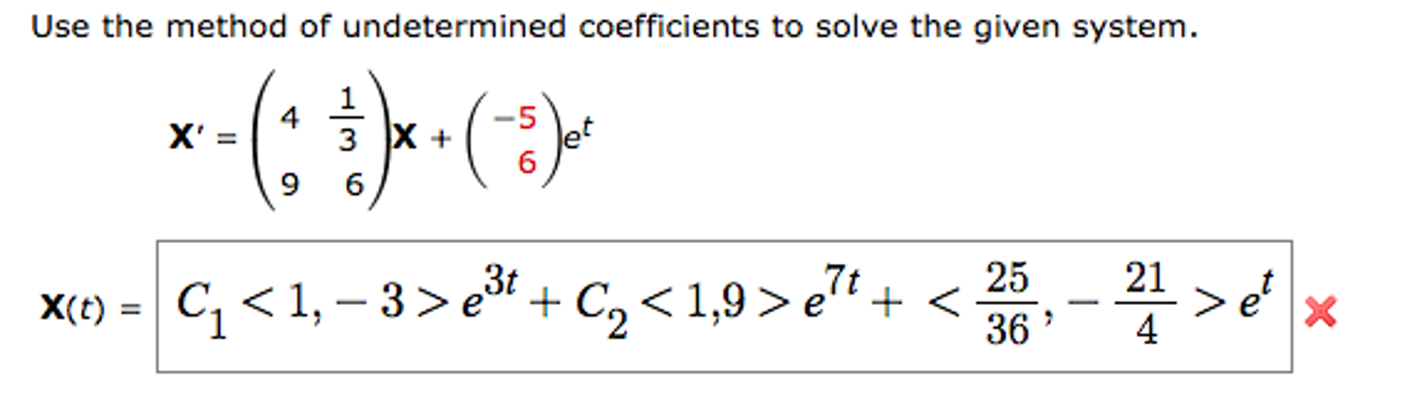 Solved Use the method of undetermined coefficients to solve | Chegg.com