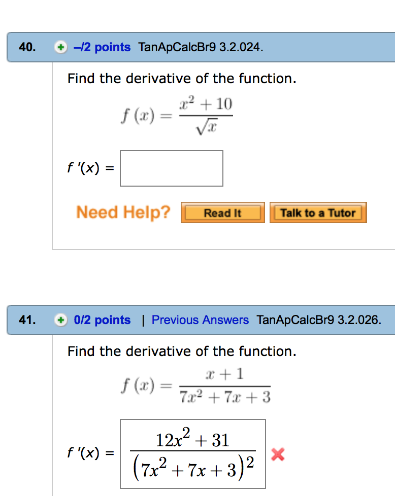 find the derivative of x square 2 x 10