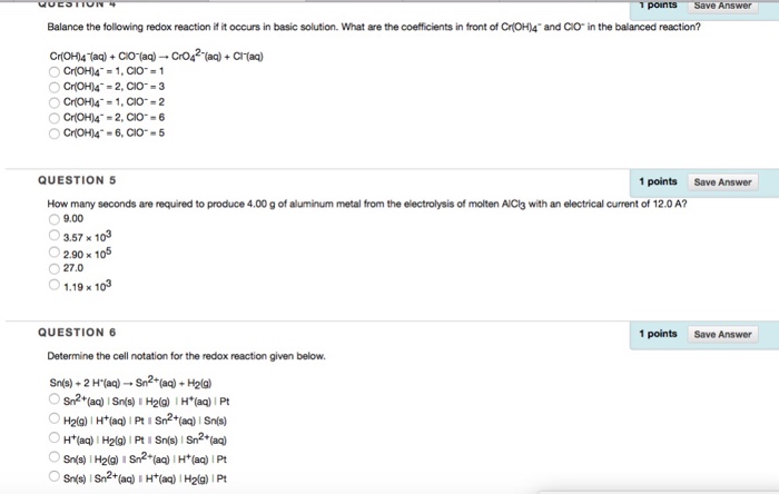 Solved Balance The Following Redox Reaction If It Occurs In | Chegg.com