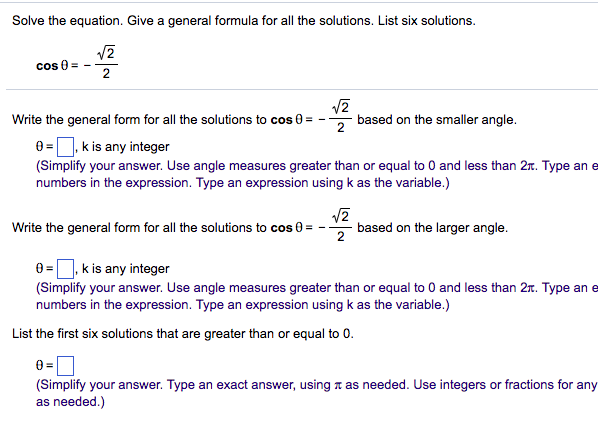 Solved Solve The Equation Give A General Formula For All Chegg