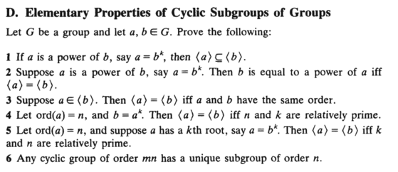 Elementary Properties Of Cyclic Subgroups Of Groups | Chegg.com