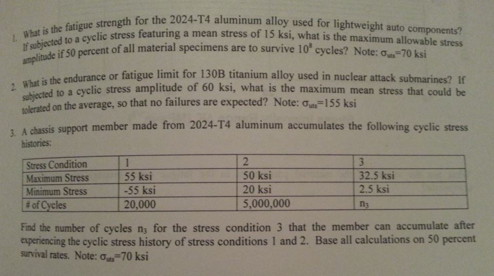 through 4 pertain to either a 2024T4 aluminum