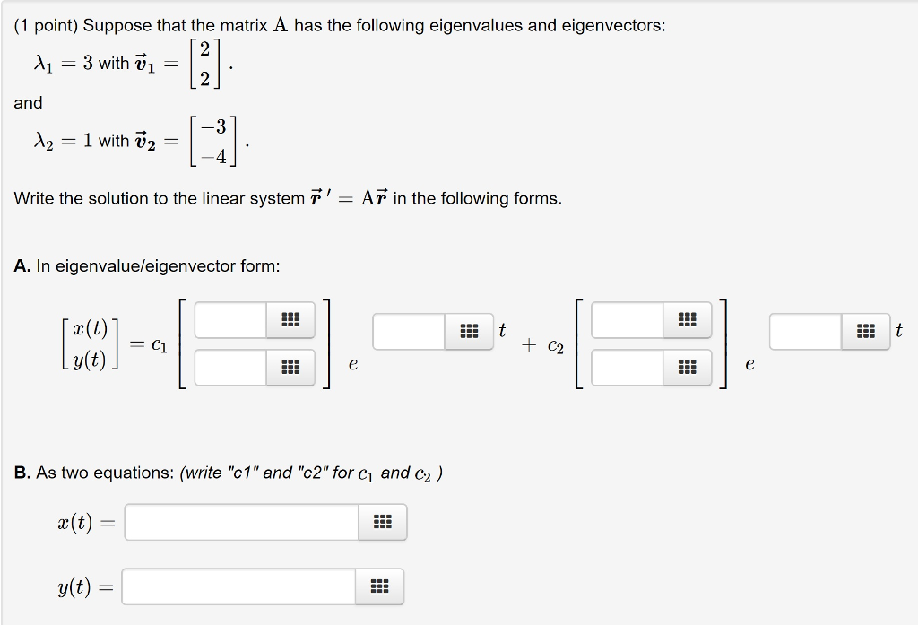 Solved (1 point) Suppose that the matrix A has the following | Chegg.com