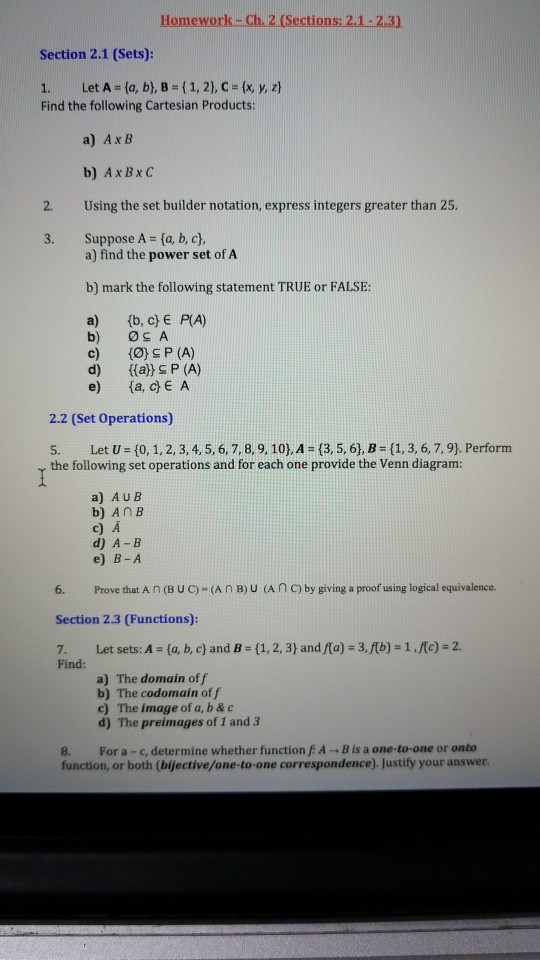 Solved Section 2.1 (Sets) 1. Let A : {a, B), B-(1,2), C-(x, | Chegg.com