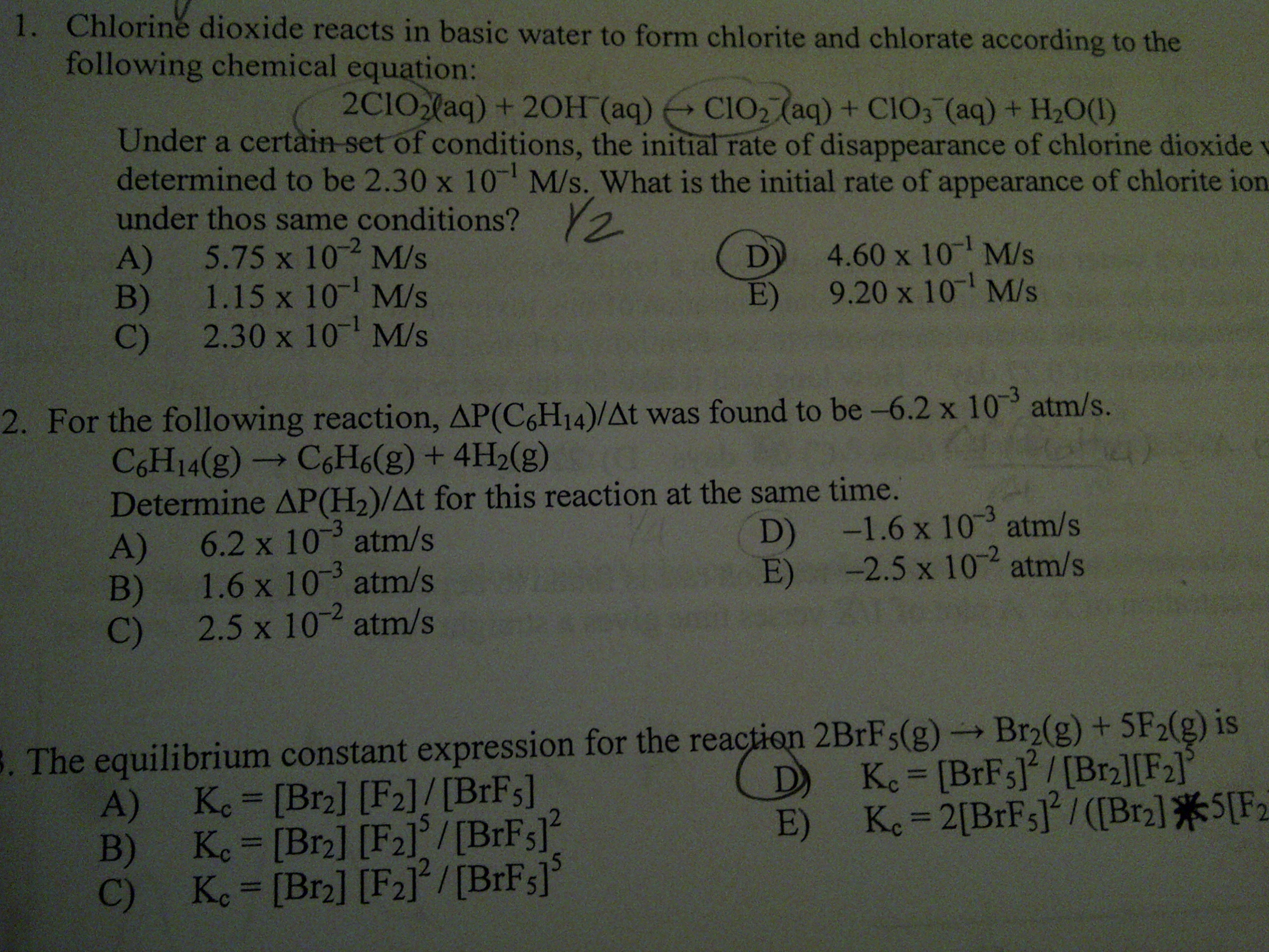 Solved Chlorine dioxide reacts in basic water to form