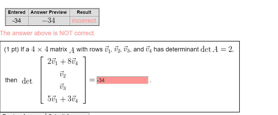 Solved If a 4 cross 4 matrix A with rows v_1 vector, v_2 | Chegg.com
