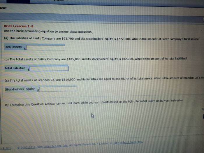 Solved Use the basic accounting equation to answer these | Chegg.com