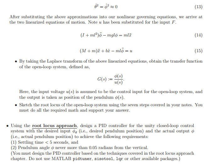 Solved Inverted Pendulum: PID Controller Design Using the | Chegg.com