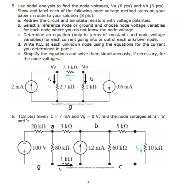 Solved 5. Use Nodal Analysis To Find The Node Voltages, Va | Chegg.com