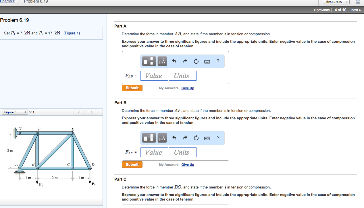 Solved Set P1 = 7kN and P2 = 17 kN. (Figure 1) Determine the