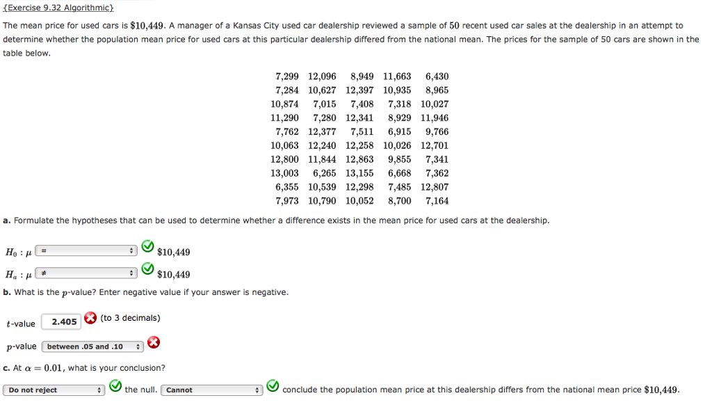 Solved KExercise 9.32 Algorithmic) The mean price for used