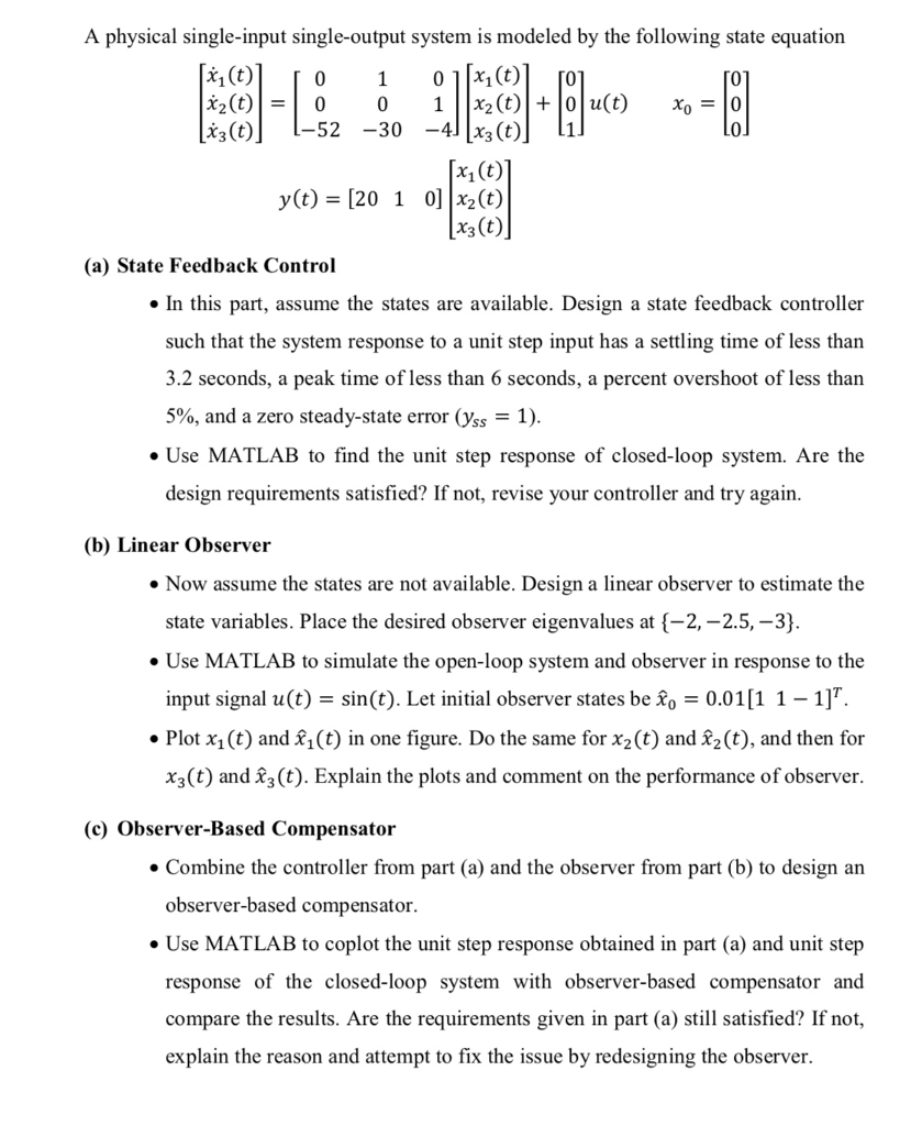 Solved a physical single input single output system is chegg