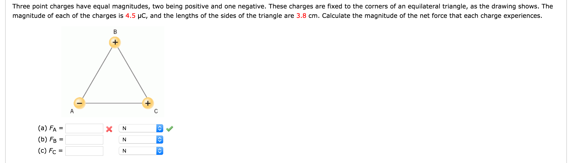 Solved Three point charges have equal magnitudes, two being | Chegg.com