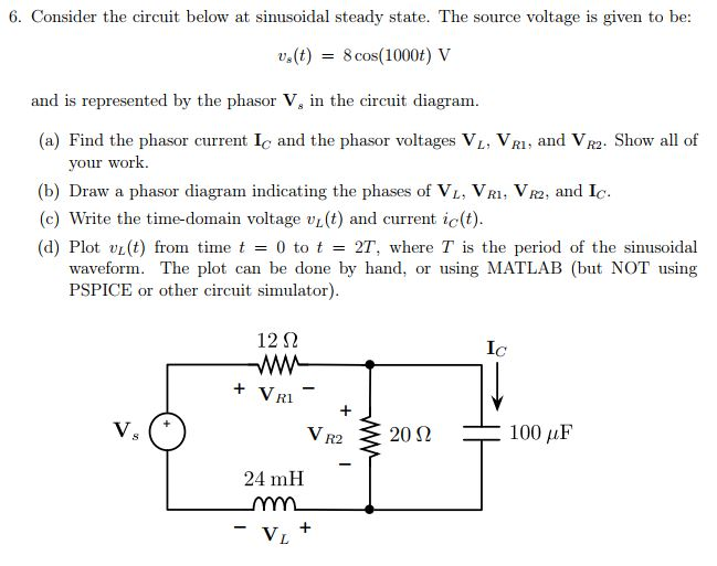 Solved Consider the circuit below at sinusoidal steady | Chegg.com