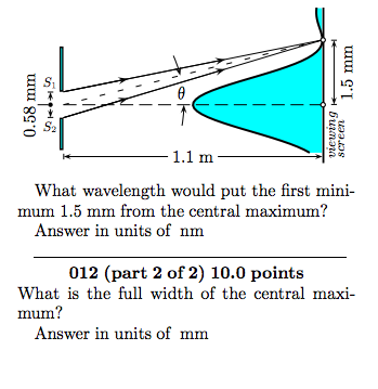 Solved What wavelength would put the first minimum 1.5 mm | Chegg.com