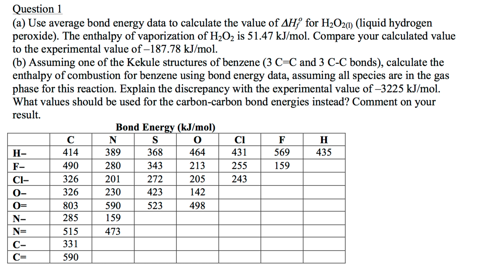 Solved Use Average Bond Energy Data To Calculate The Value | Chegg.com