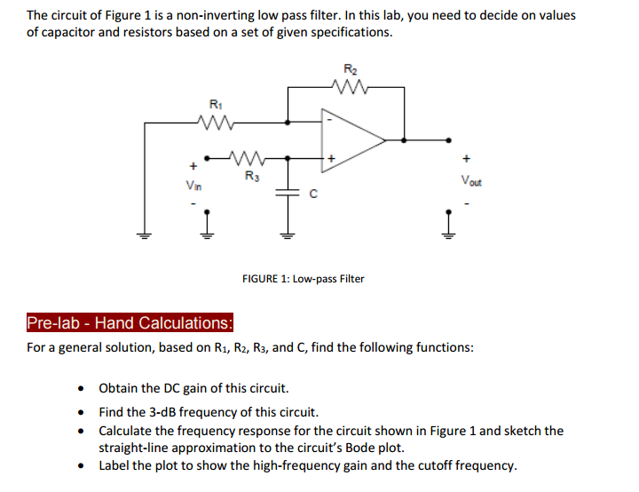 Solved The circuit of Figure 1 is a non-inverting low pass | Chegg.com