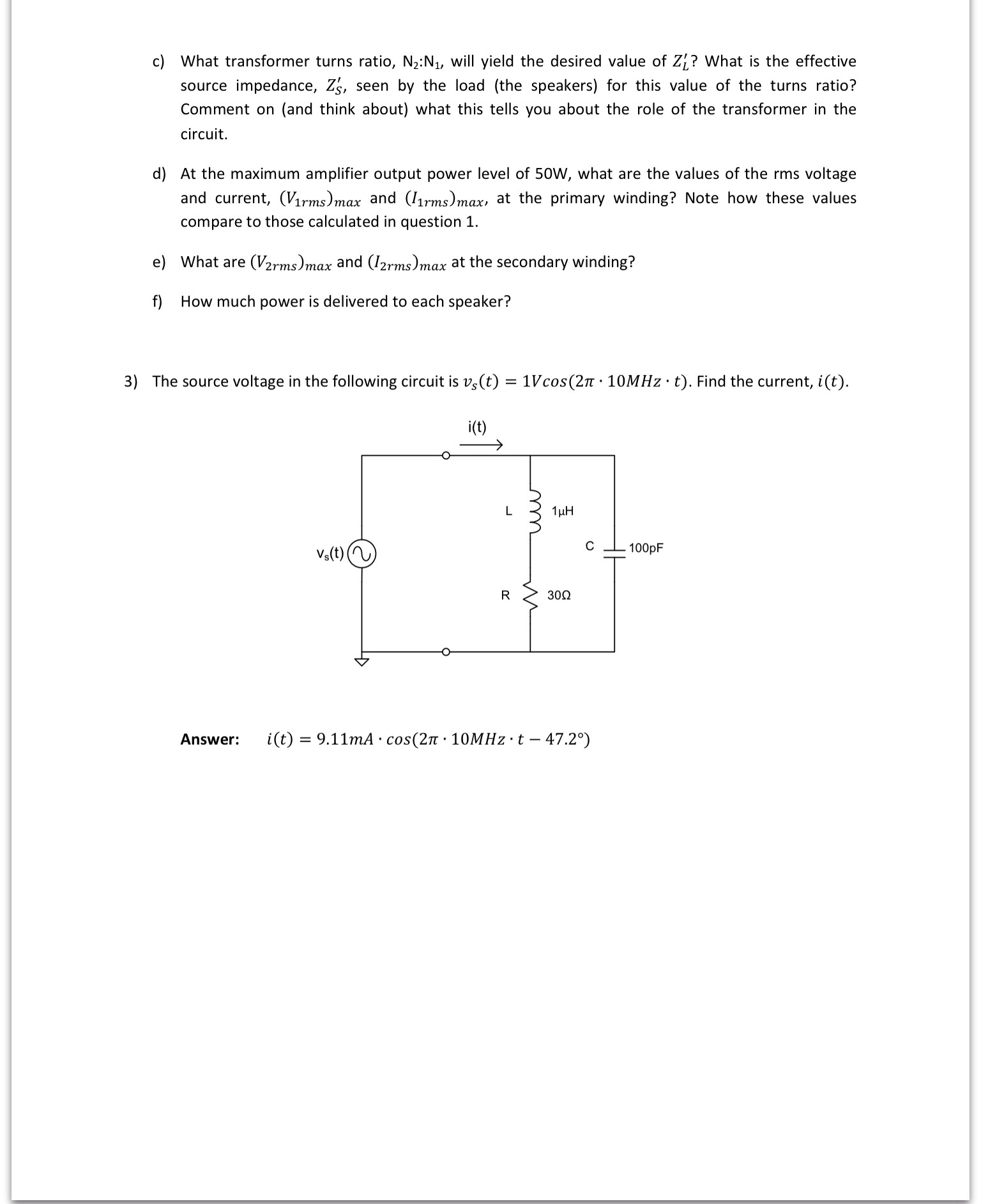 An audio amplifier has the following specifications: | Chegg.com