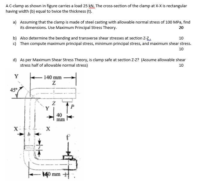 Solved A Cclamp as shown in figure carries a load 25 kN,
