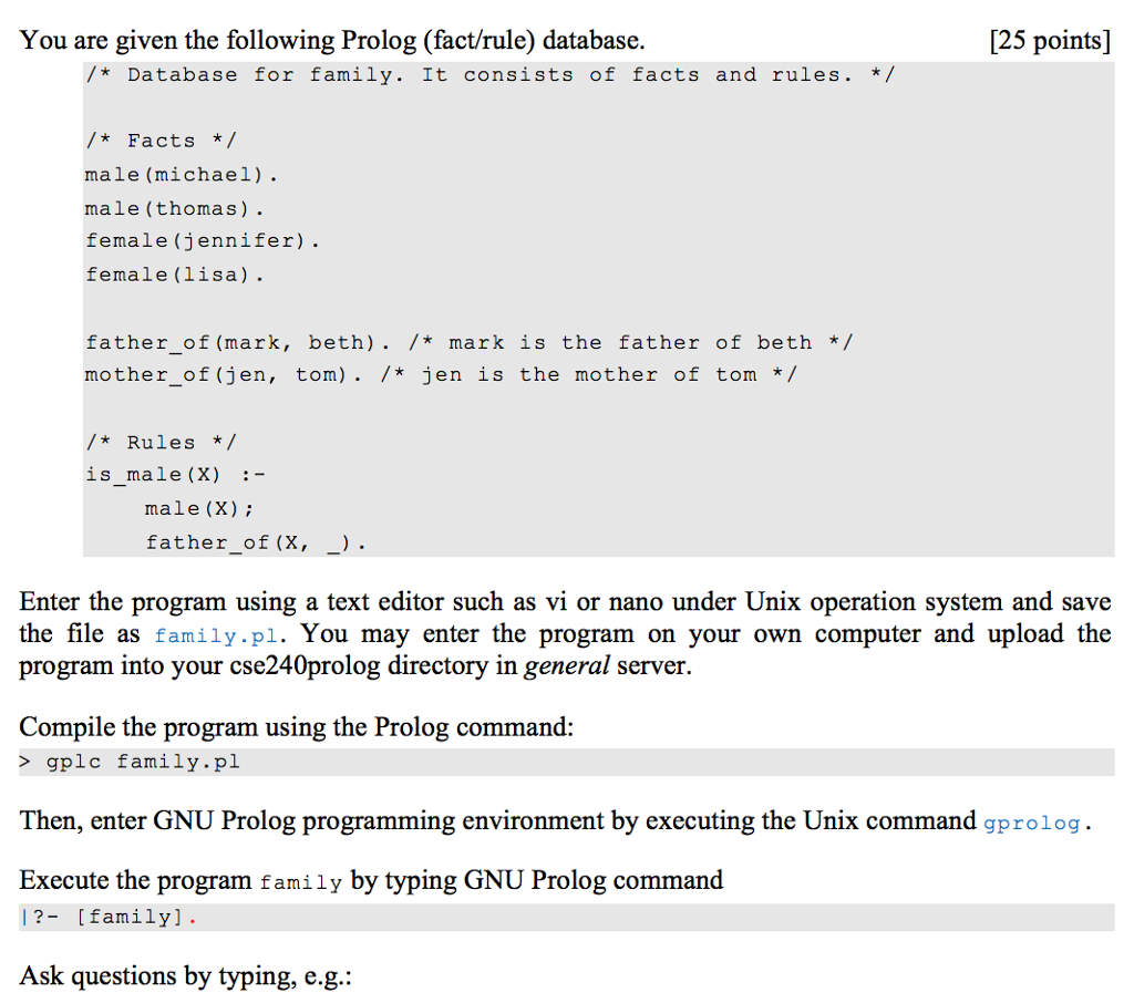 You are given the following Prolog (fact/rule | Chegg.com