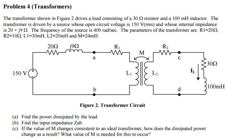 Solved The transformer shown in Figure 2 drives a load | Chegg.com