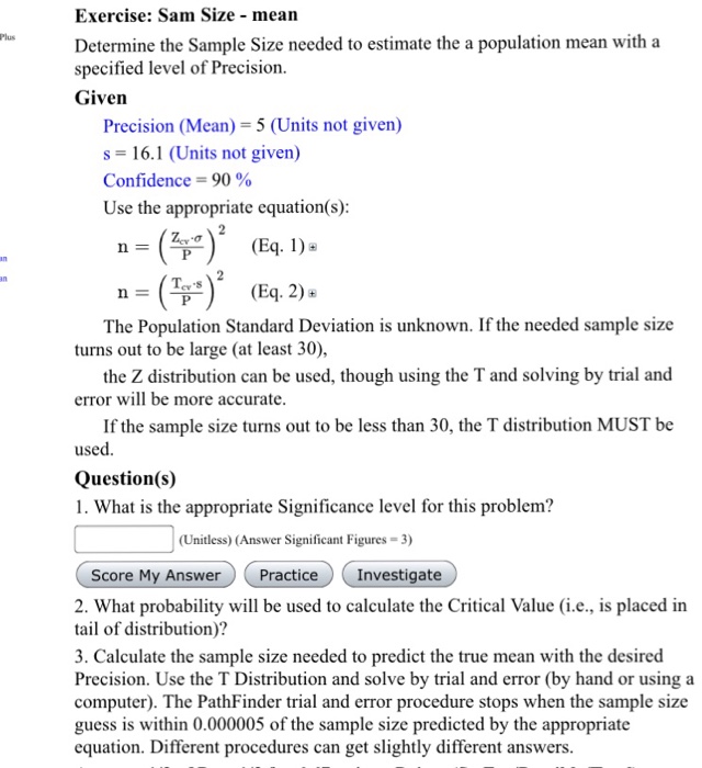 Solved Sam Size mean Determine the Sample Size needed to
