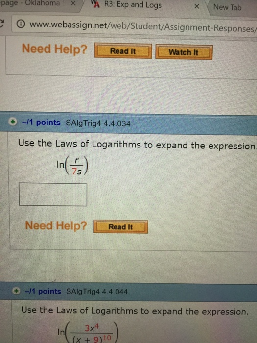 use the laws of logarithms to expand the expression ln xyz