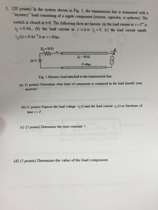 Solved In the system shown in Fig. 1, the transmission line | Chegg.com