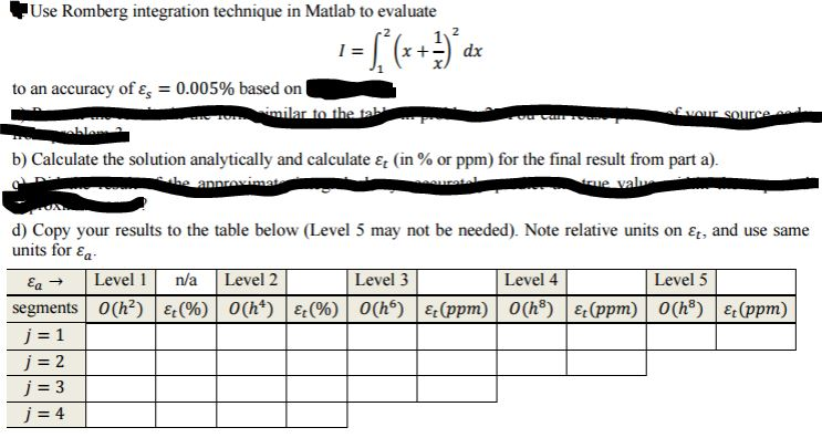 Solved Use Romberg Integration Technique In Matlab To | Chegg.com