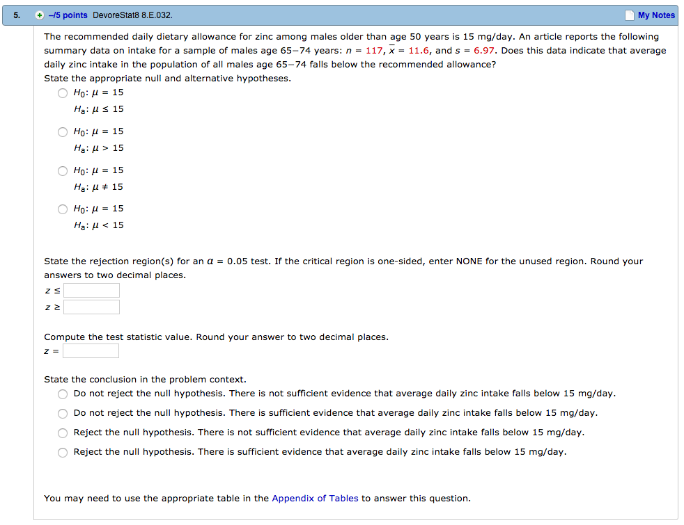 Solved The daily dietary allowance for zinc