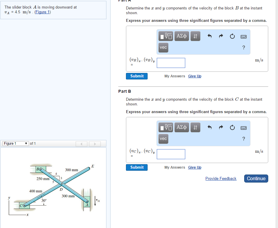 Solved The Slider Block A Is Moving Downward At Upsilon A = 