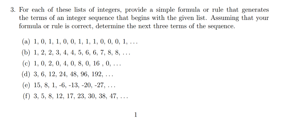 Solved For each of these lists of integers, provide a simple | Chegg.com