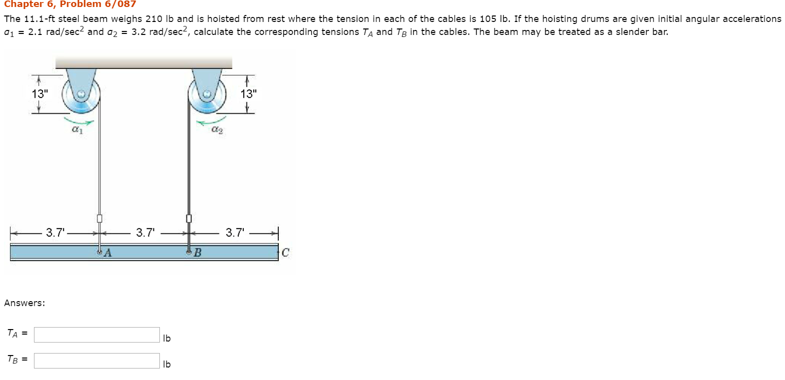 Solved The 11 1 ft Steel Beam Weights 210 Lb And Is Hoisted Chegg solved-the-11-1-ft-steel-beam-weights-210-lb-and-is-hoisted-chegg
