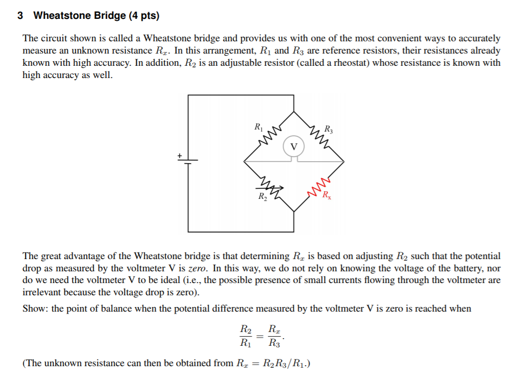 Solved 3 Wheatstone Bridge (4 pts) The circuit shown is | Chegg.com