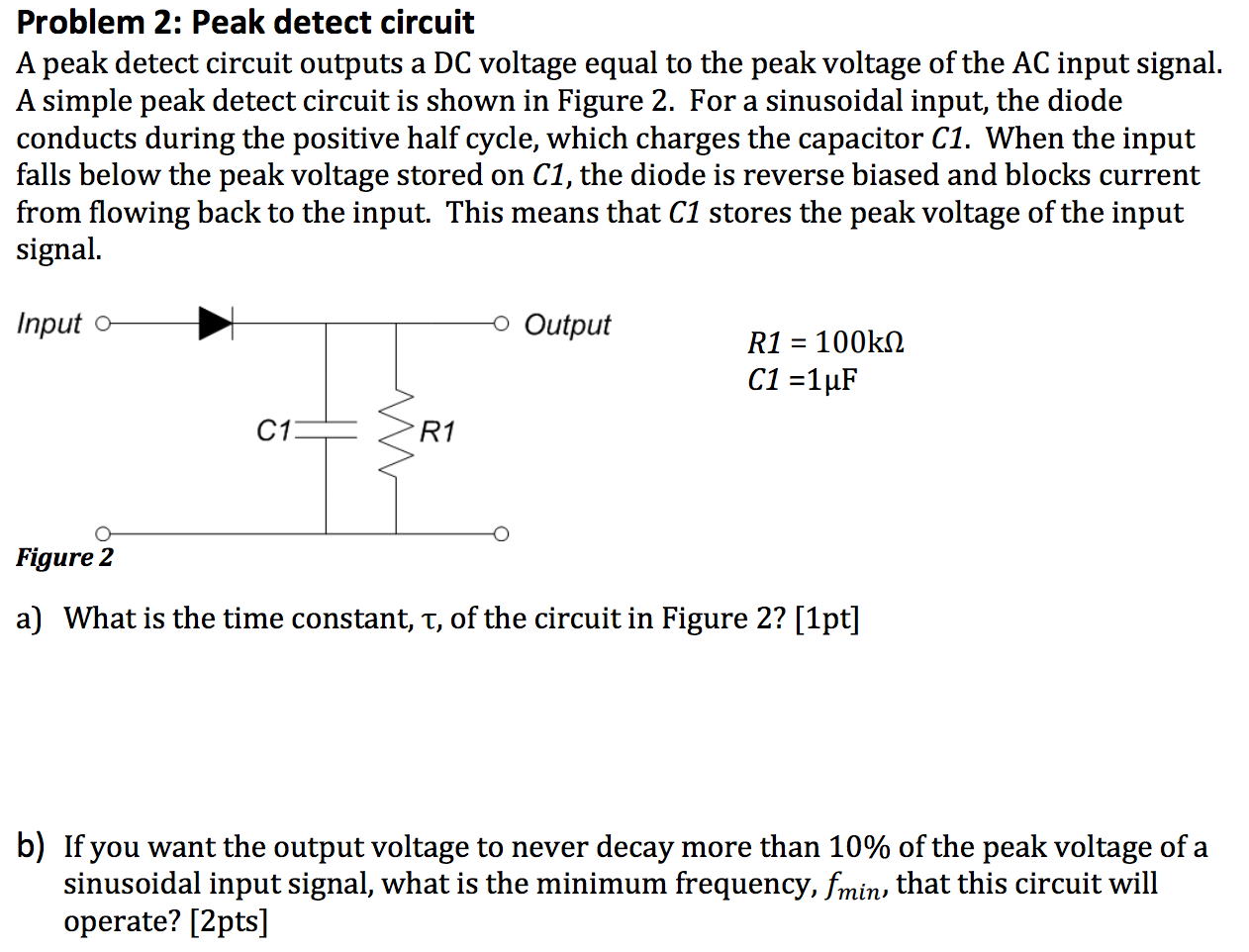 Solved A peak detect circuit outputs a DC voltage equal to | Chegg.com