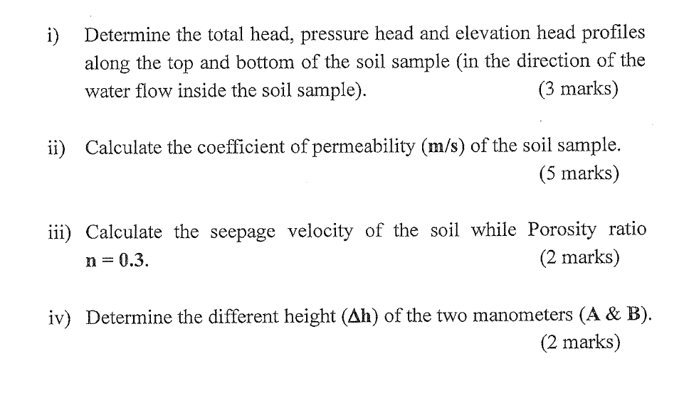 Solved Q.4 b) A Constant-Head Hydraulic Conductivity Test | Chegg.com
