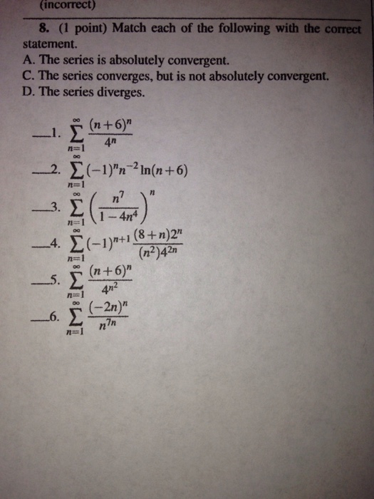 Solved 8.Match Each Of The Following With The Correct | Chegg.com