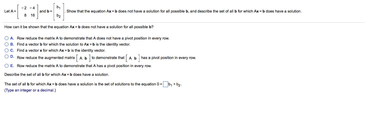 Solved Let A= [-2 -4 8 16] And B= [b_1 B_2] · Show That | Chegg.com