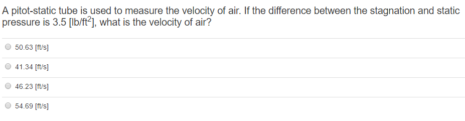 Solved A pitot-static tube is used to measure the velocity | Chegg.com