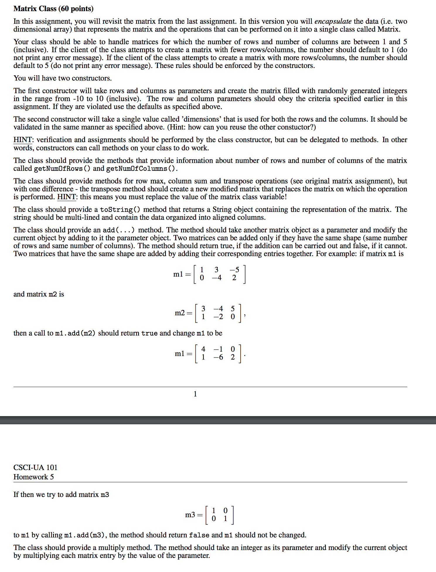 solved assignment matrix