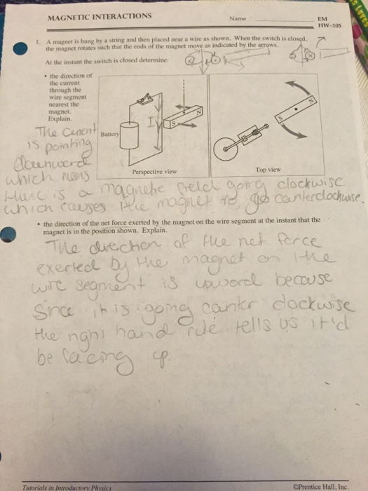 Solved INTERACTIONS Name EM HW105 I. is hung by a