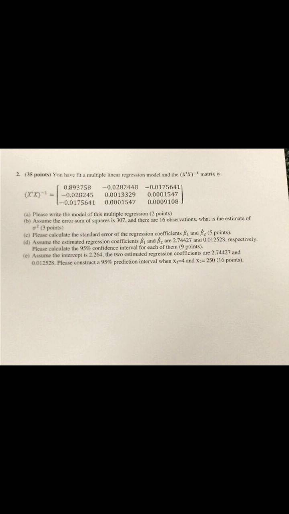 Solved You have fit a multiple linear regression model and | Chegg.com