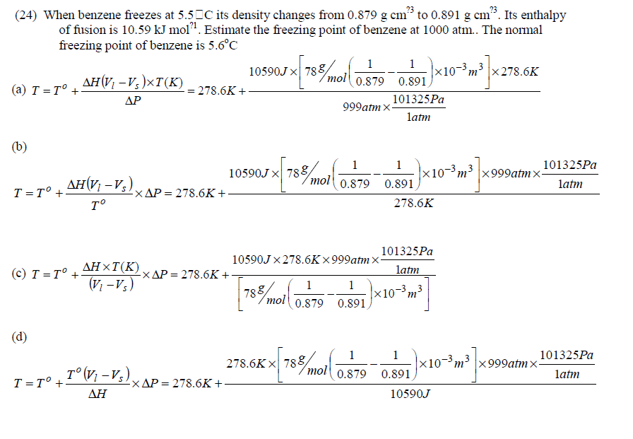 Solved When Benzene Freezes At 5.5 C Its Density Changes | Chegg.com