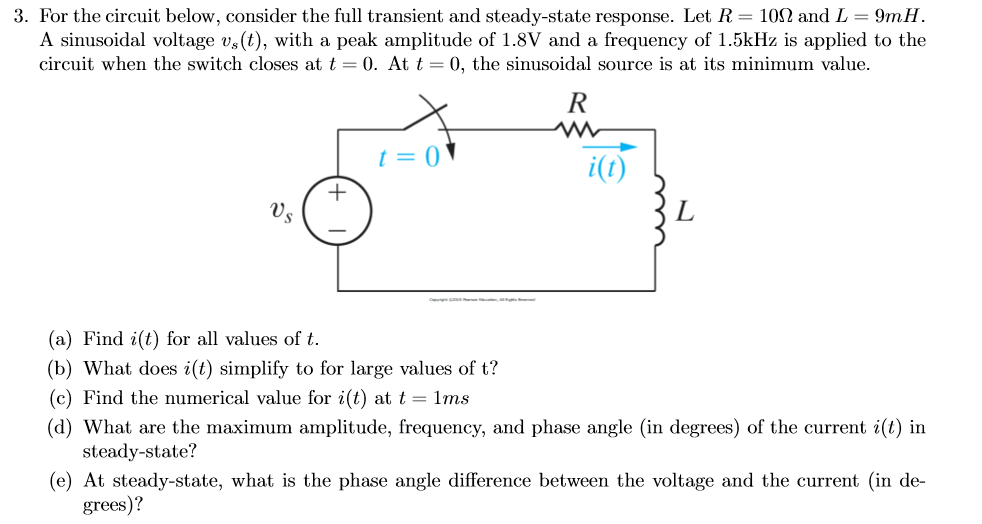 Solved For the circuit below, consider the full transient | Chegg.com