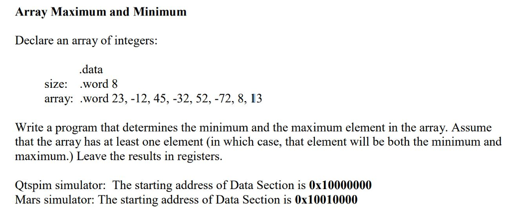 Solved Array Maximum and Minimum Declare an array of | Chegg.com