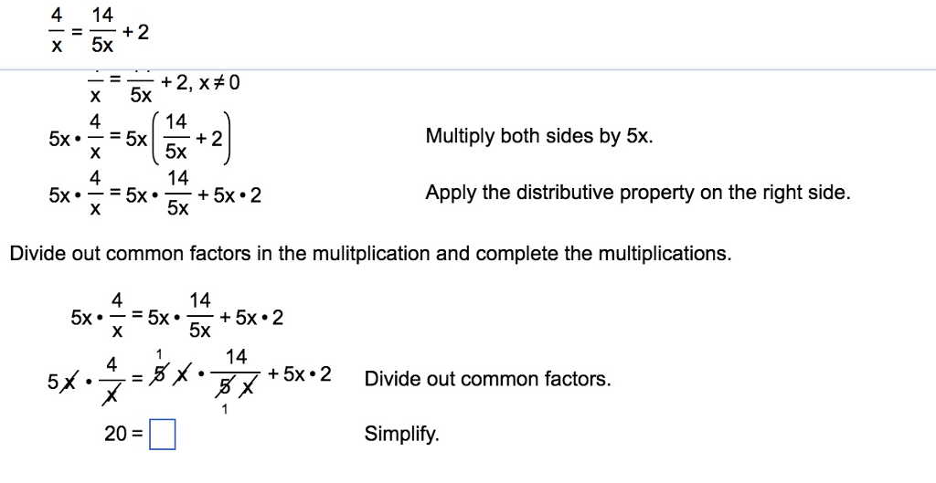 Solved 4 14 x5x x 5x 4 5x5x Multiply both sides by 5x. 5x 4 | Chegg.com