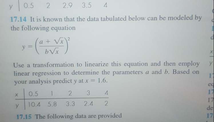 Solved y 0.5 2 2.9 3.5 17.14 It is known that the data | Chegg.com
