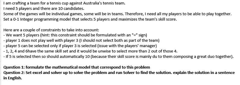 Am Crafting A Team For A Tennis Cup Against Chegg