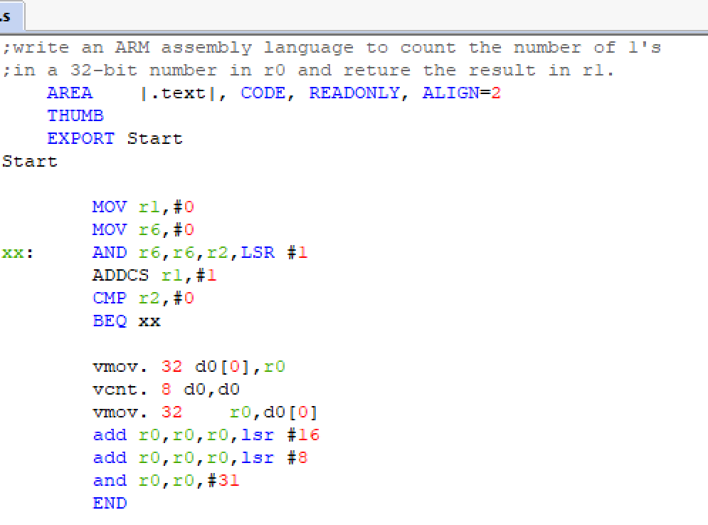 5 write an ARM assembly language to count the number | Chegg.com