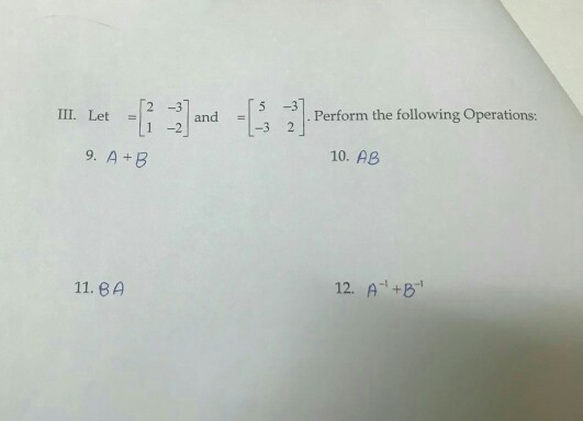 Solved -3 Perform the following Operations: 2 -3 1 -2 -I-3 | Chegg.com